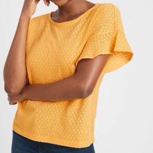Eyelet Flutter-Sleeve Top Orange XL